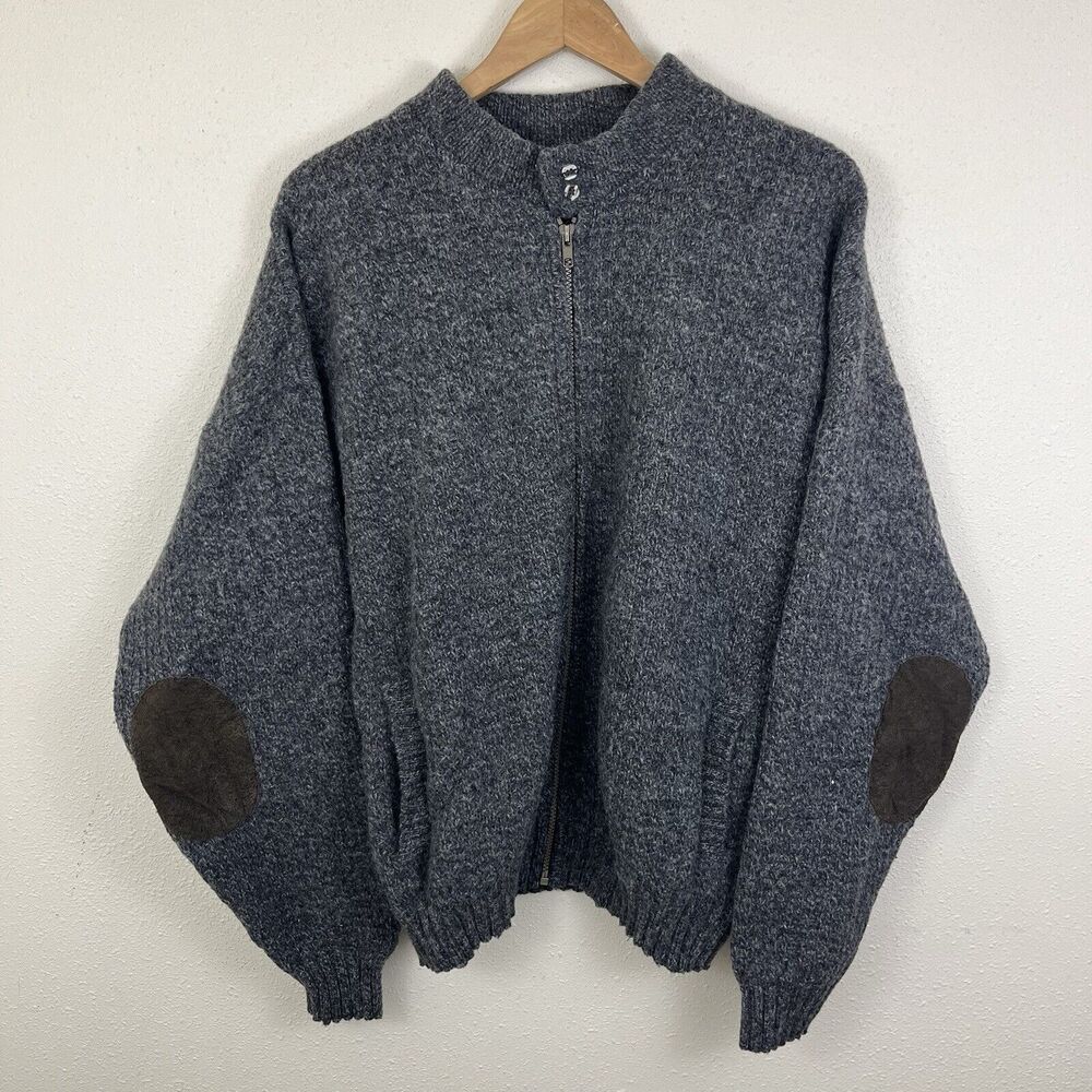Pendleton Gray Wool Men's Sweater with Elbow Patches Made In USA